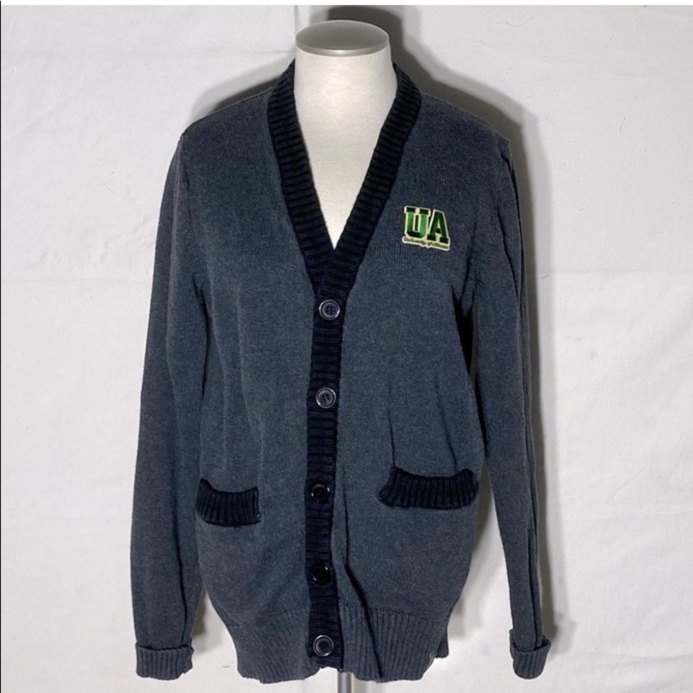 Bruzer University Of Alberta Grey Cardigan With Brown Elbow Pads M